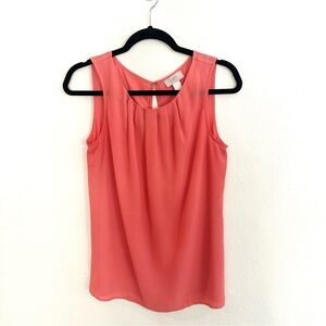 LOFT Sleeveless Pleated Blouse, Coral, Size S
